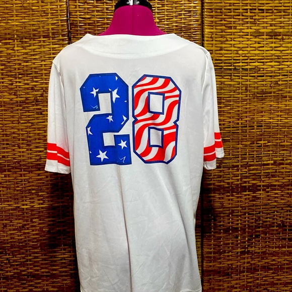 EUC Disney Red white blue Mickey Mouse Button Down Striped Baseball Jersey 3x - Picture 2 of 4